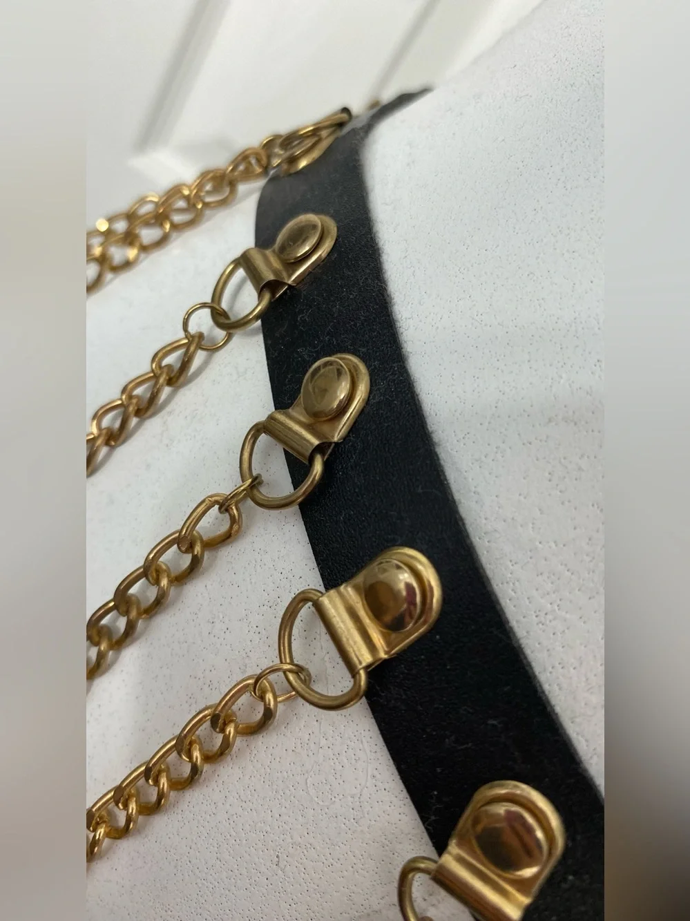 Black Leather Belt with Gold Chain Fringe - Picture 6 of 8